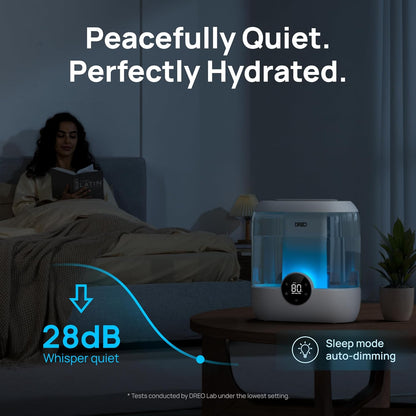 DREO Smart Humidifiers for Bedroom, 6L Top Fill Supersized Cool Mist Humidifier for Large Room, 60 Hour Runtime, Quiet Ultrasonic Humidifier for Plants, Indoor, Home, Night Light, Black