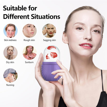 Ice Roller for Face and Eye, Reusable Silicone Ice Facial Roller Ice Holder, Face Ice Mold Skin Care, Ice Cube Roller for Shrink Pores Anti Wrinkle Reduce Puffiness, Black