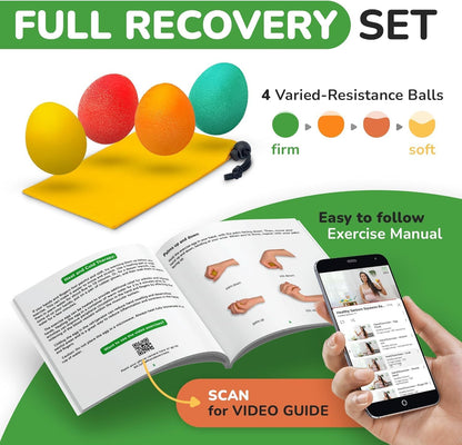 Healthy Seniors Hand Therapy Squeeze Balls – Set of 4 Egg-Shaped Silicone Exercise Balls | 4 Resistance Levels for Arthritis, Carpal Tunnel & Grip Rehab | Includes 16-Exercise Booklet + Video Guide
