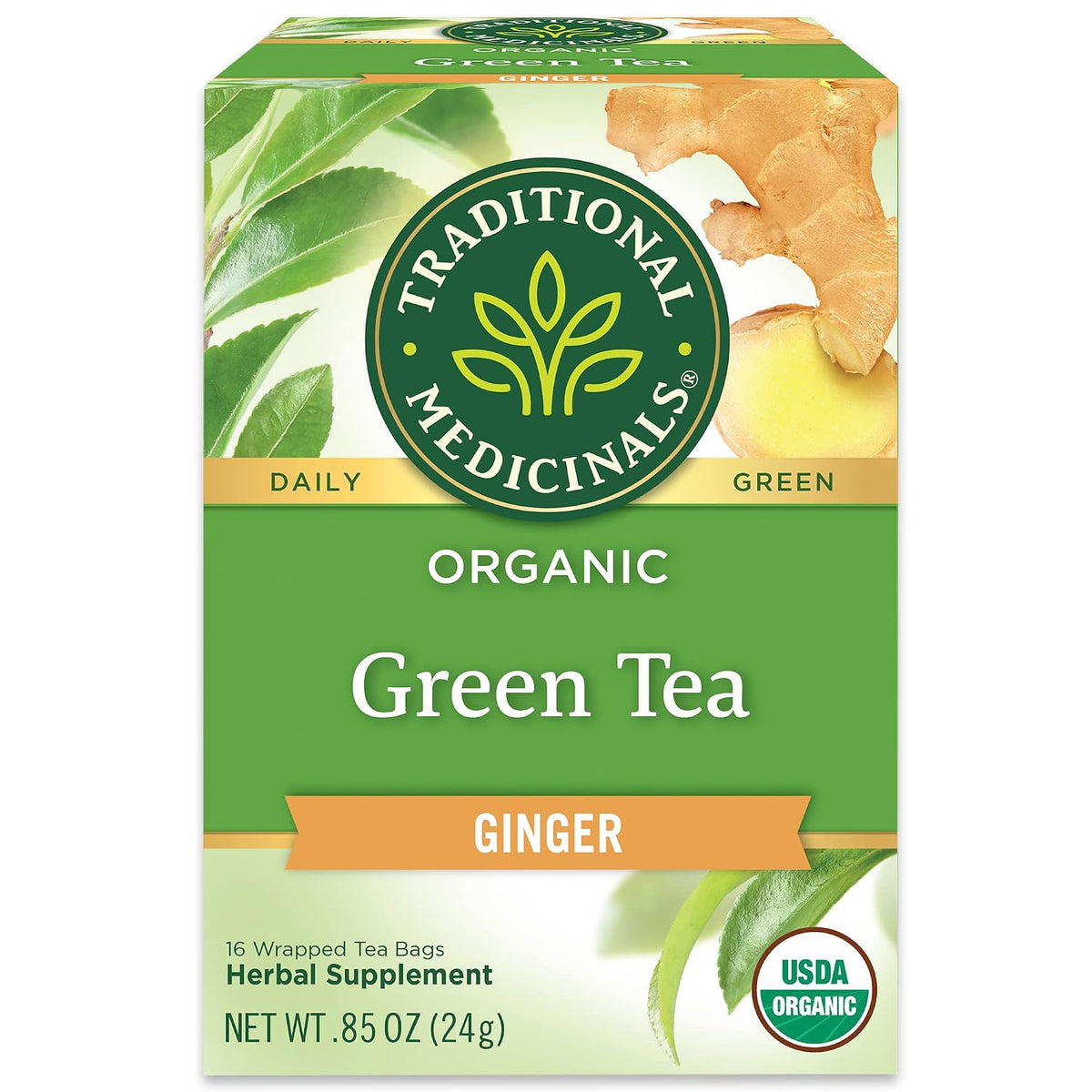 Traditional Medicinals Organic Green Tea Ginger, 16 Tea Bags