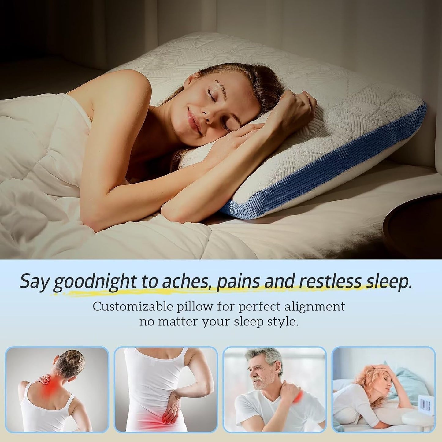 BETU Cooling Pillow Queen Size, Shredded Memory Foam Pillow for Hot Sleepers, Adjustable Firm Soft Support Pillows, Cool Bed Pillows for Side Back Stomach Sleeping Sleepers, gifts for boyfriend, White