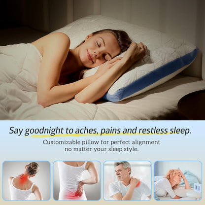 BETU Cooling Pillow Queen Size, Shredded Memory Foam Pillow for Hot Sleepers, Adjustable Firm Soft Support Pillows, Cool Bed Pillows for Side Back Stomach Sleeping Sleepers, gifts for boyfriend, White
