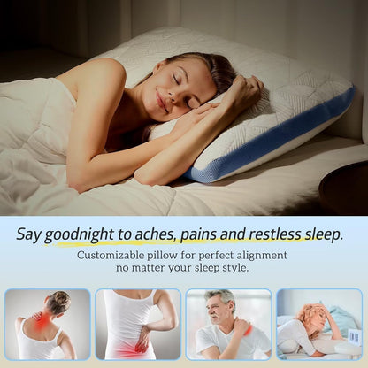 BETU Cooling Pillow Queen Size, Shredded Memory Foam Cool Pillow for Hot Sleepers, Adjustable Firm Soft Support Bed Pillows Perfect for Back Neck Pain and Side Sleeping with Pillow Case Cover, White