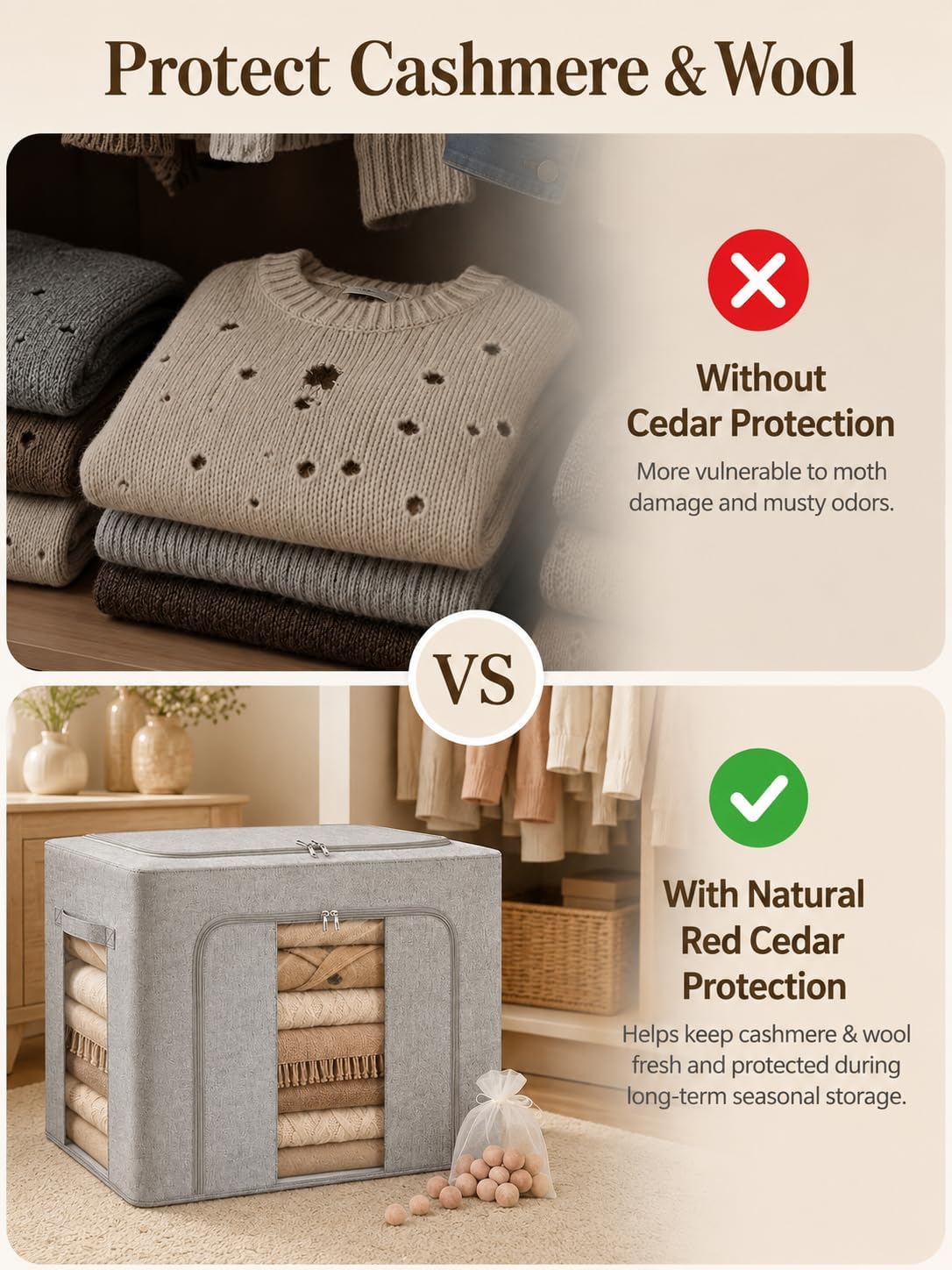 punemi 60L Sturdy Comforter Storage Bag, Blanket Organizer, Grey