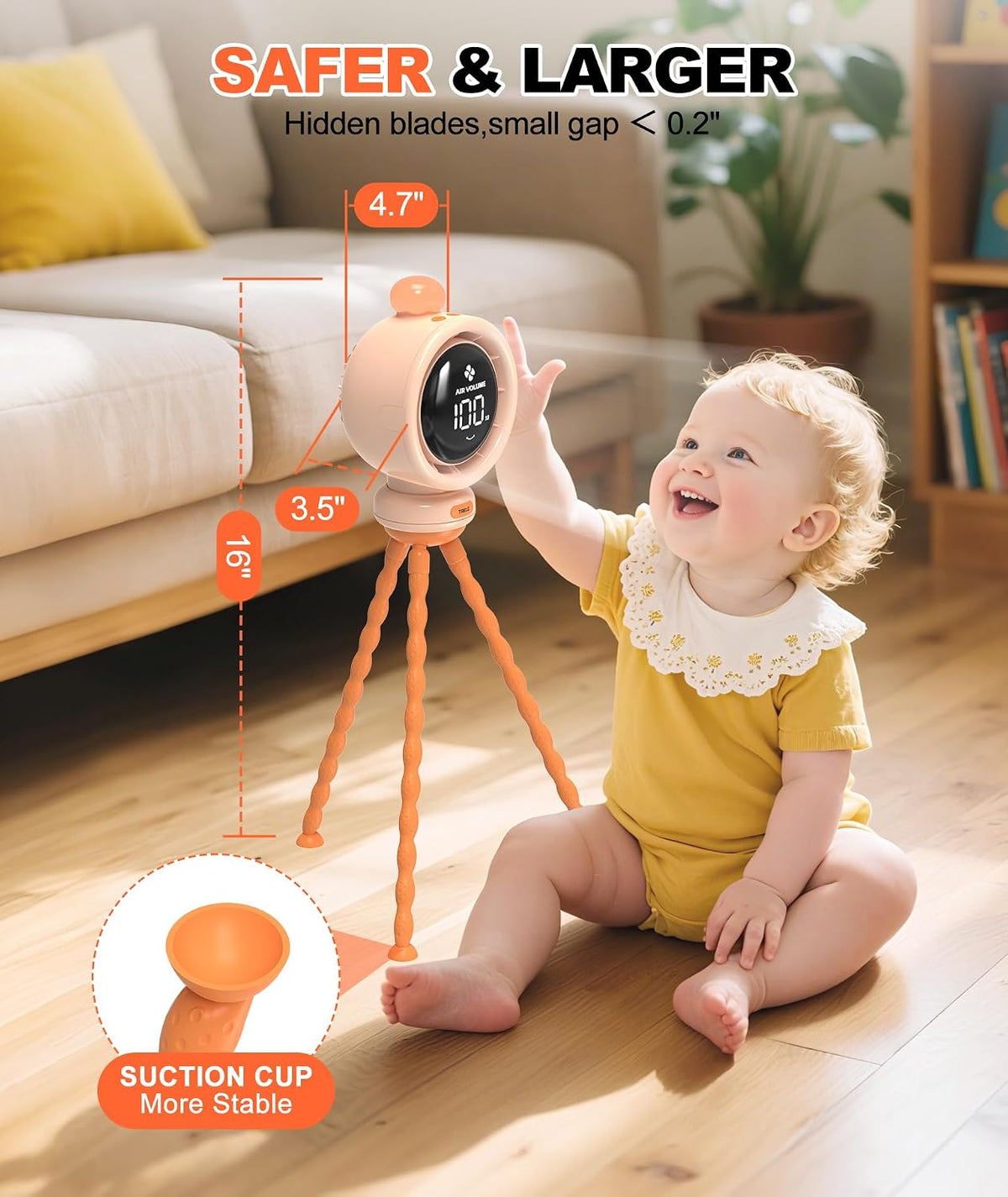 TRELC Baby Stroller Fan Large, Portable Bladeless Fan (Orange)