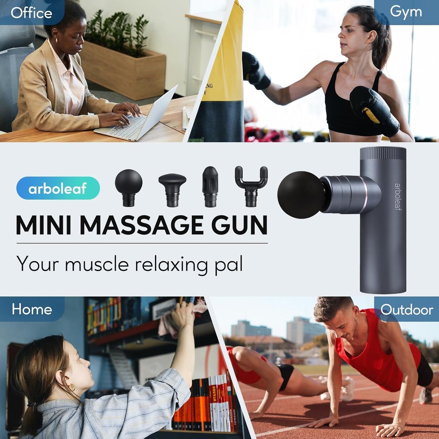 arboleaf Massage Gun Deep Tissue, Balance of Power & Portability Full-Metal Percussion Massager with Silent Brushless Motor - Ultra-Quiet Pocket-Sized for Athletes Back Pain Relief Home Office Travel