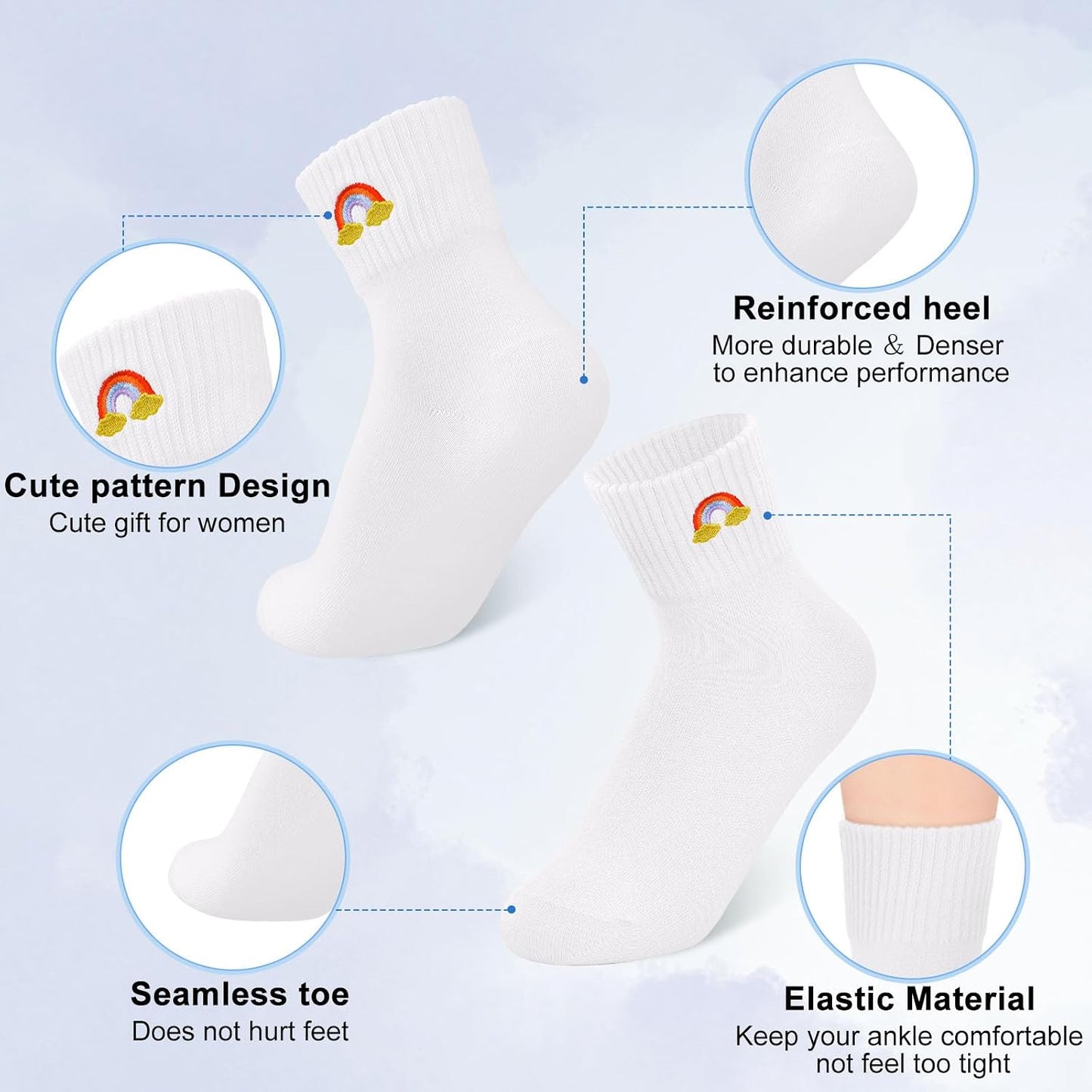 Eurzom 10 Pairs Socks Womens Crew Elastic Ankle Length Cotton Socks Aesthetic Cute Lightweight Low Cut Gifts for Women - Colors A