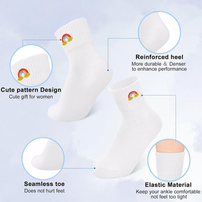 Eurzom 10 Pairs Socks Womens Crew Elastic Ankle Length Cotton Socks Aesthetic Cute Lightweight Low Cut Gifts for Women - Colors A