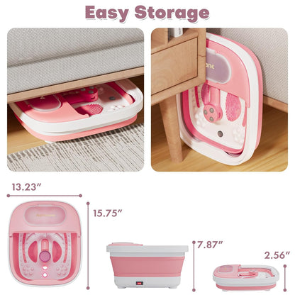 Collapsible Foot Bath, Foot Spa Bath Massager with Heat, Bubble, Remote Control, Temperature Control, 3 Pedicure Attachments, Feet Soaking Tub for Stress Relief
