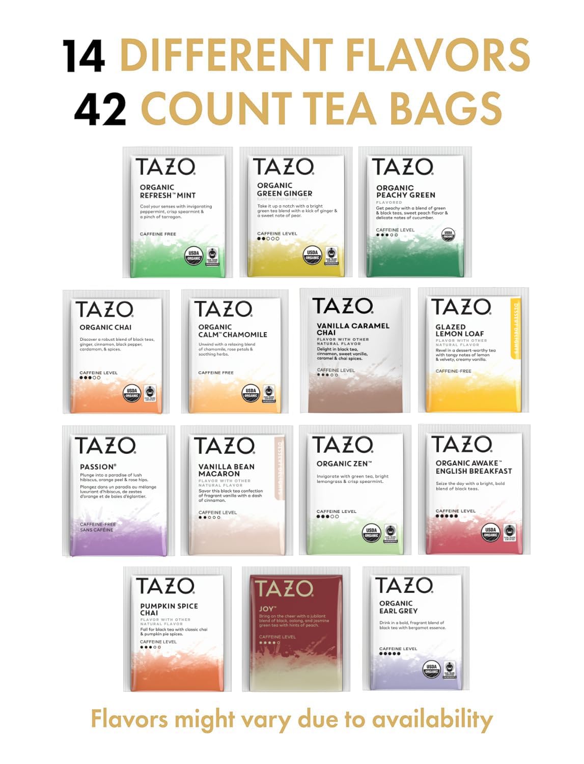 TAZO Tea Bags Variety Sampler Gift Box, 42 Count 14 Flavors
