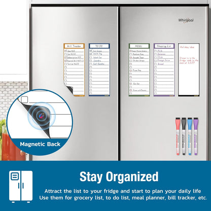 HOMiDEK Dry Erase Whiteboard for Fridge - Magnetic White Board for Refrigerator - 2 Sheets of Weekly Calenders, Monthly Habit Tracker, Memo Pad, to Do List and 4 Markers - 4" x 10"