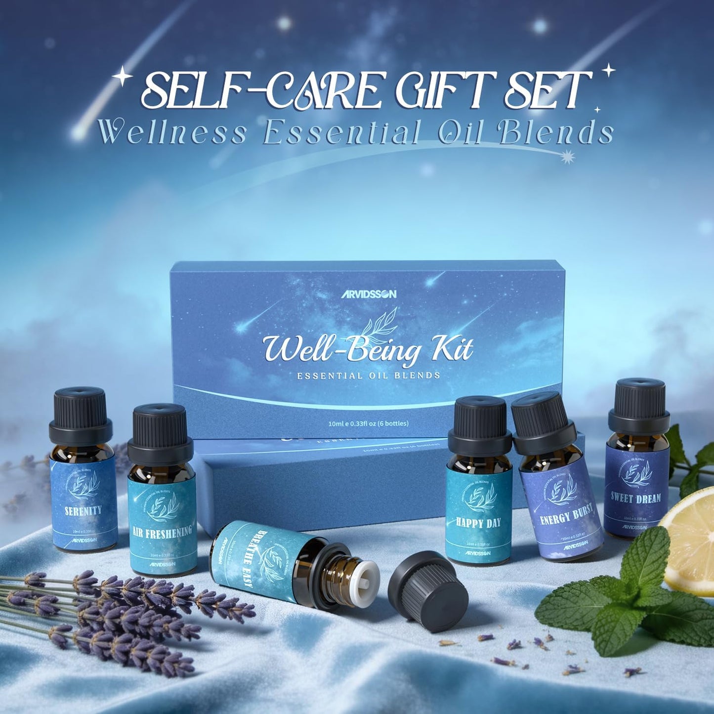 ARVIDSSON Floral Essential Oils Set, Natural Flower Essential Oil Gift for Women - Rose, Gardenia, Cherry Blossom, Honeysuckle, Lilac, Blue Lotus, Scented Oil for Diffuser, Valentines Day Gift for Her