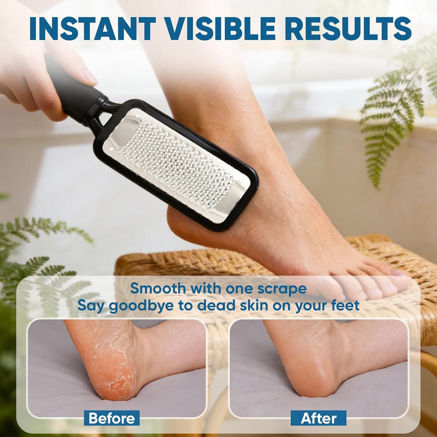 TEAWOO Double Sided Foot File and Callus Remover, Stainless Steel Waterproof Foot Scraper and Foot Rasp for Dead Skin & Hard Heels, 2-in-1 Pedicure Tools for At Home Foot Care