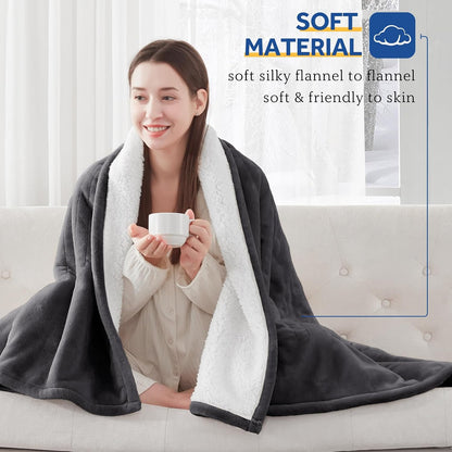 Sealy Electric Throw Blanket, Flannel & Sherpa Heated Throw with 6 Heating Levels & 2-10 Hours Auto Shut Off, Fast Heating & Machine Washable, 50x60 Inch, Light Grey