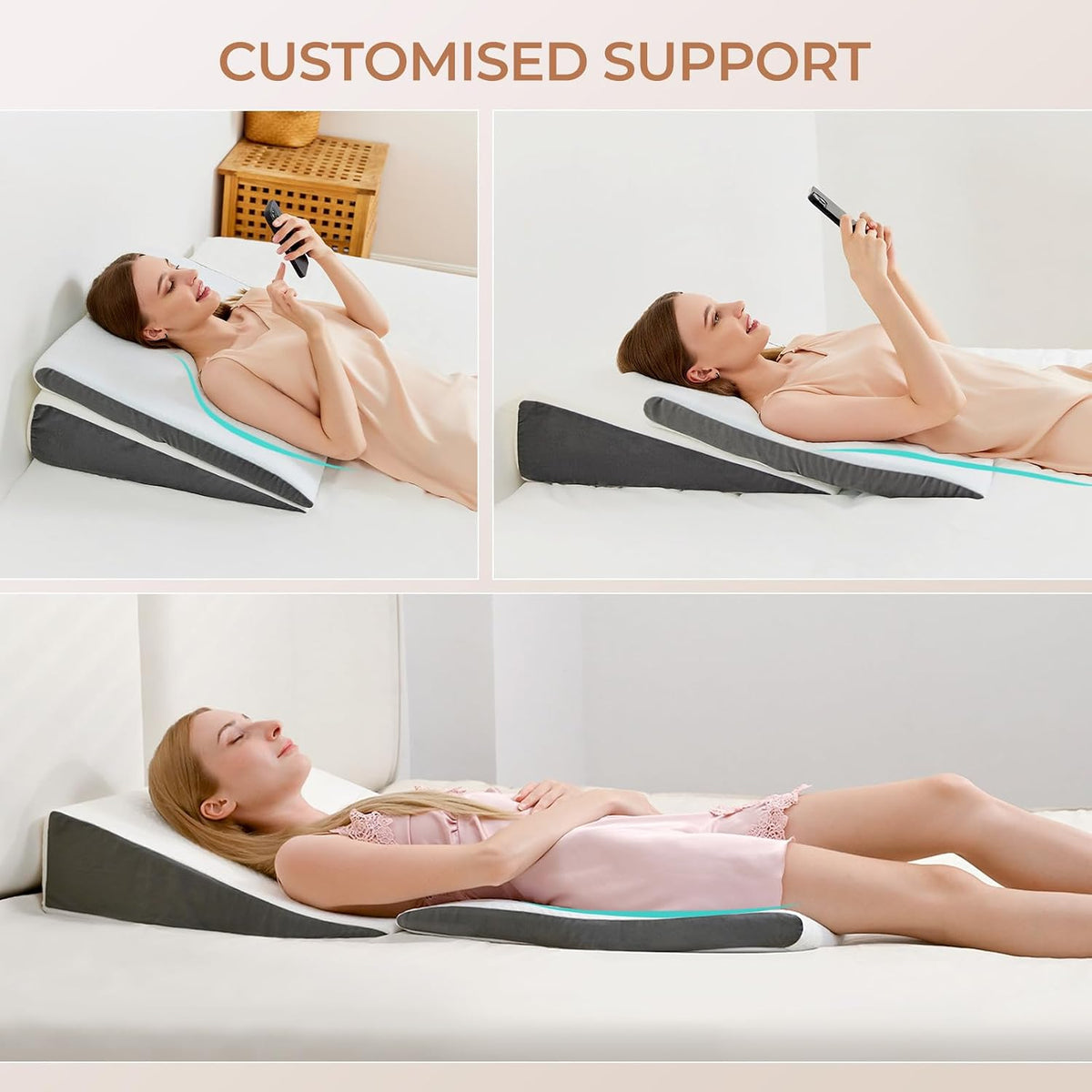 Vekkia Wedge Pillow for Sleep Apnea&Back Pain,Memory Foam Pillow Wedge,2PCS