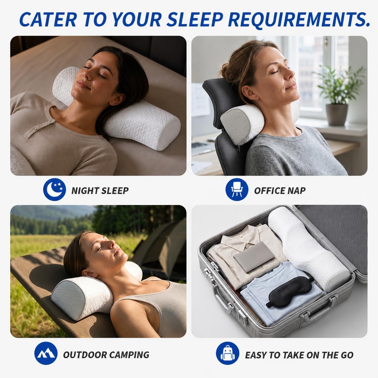 Cervical Neck Pillow, Memory Foam Neck Bolster for Sleeping, Washable Cover | polyester cover, slow rebound foam, magnet filling, raised dot texture, removable washable case, bed office chair travel
