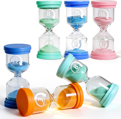 PROLOSO 6 Pcs Colorful Sand Timers Set Platic Sandglass Hourglass Sand Clock Timer 30sec/ 1min/ 2mins/ 3 Minutes/ 5 Minute/ 10mins for Kids Games Classroom Home Office Kitchen