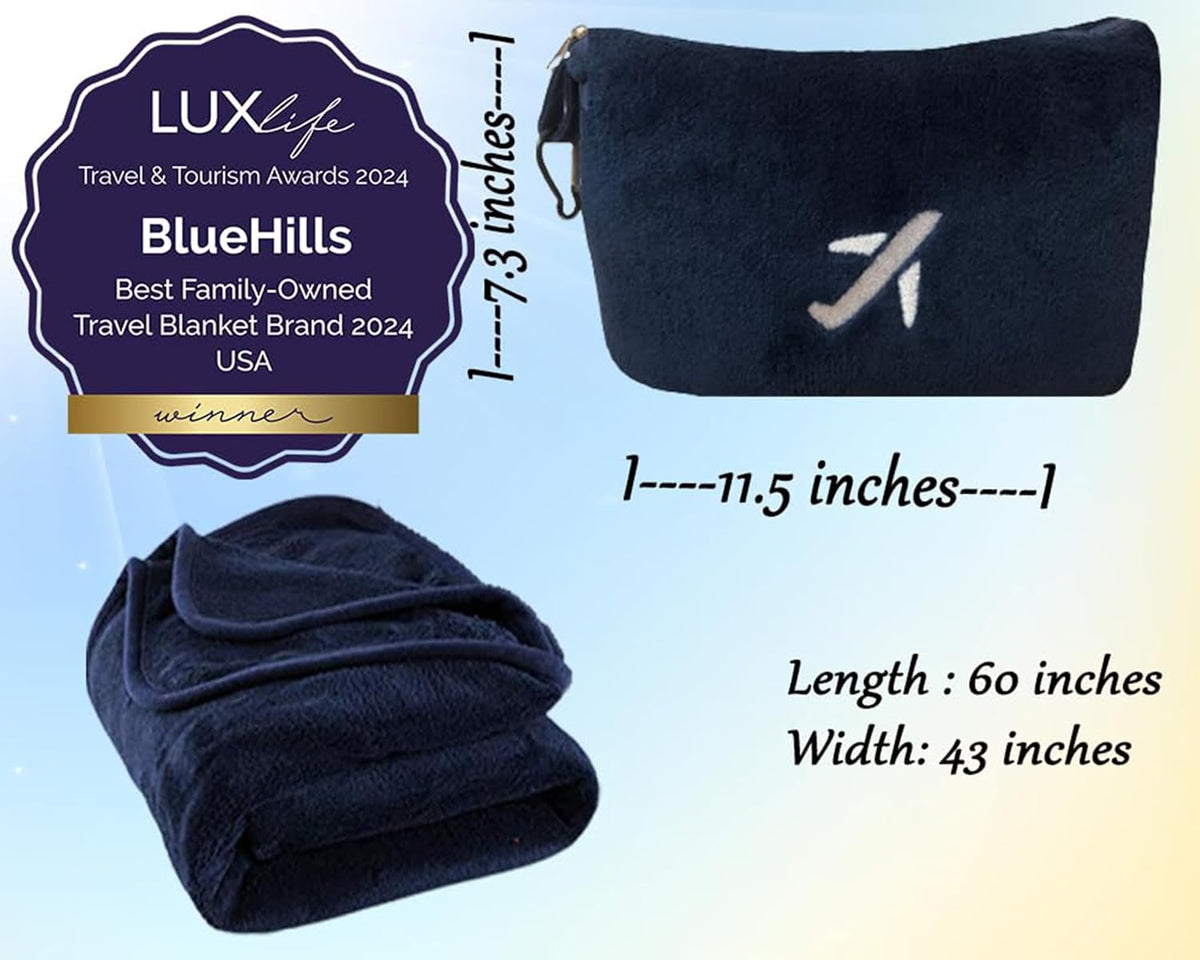 BlueHills Premium Soft Plush Mini Travel Blanket Pillow Plane 2 in 1 Gray