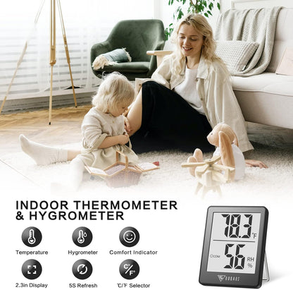 DOQAUS Digital Hygrometer Indoor Thermometer Humidity Meter Room Thermometer with 5s Fast Refresh Accurate Temperature Humidity Monitor for Home, Bedroom, Baby Room, Office, Greenhouse, Cellar (Black)