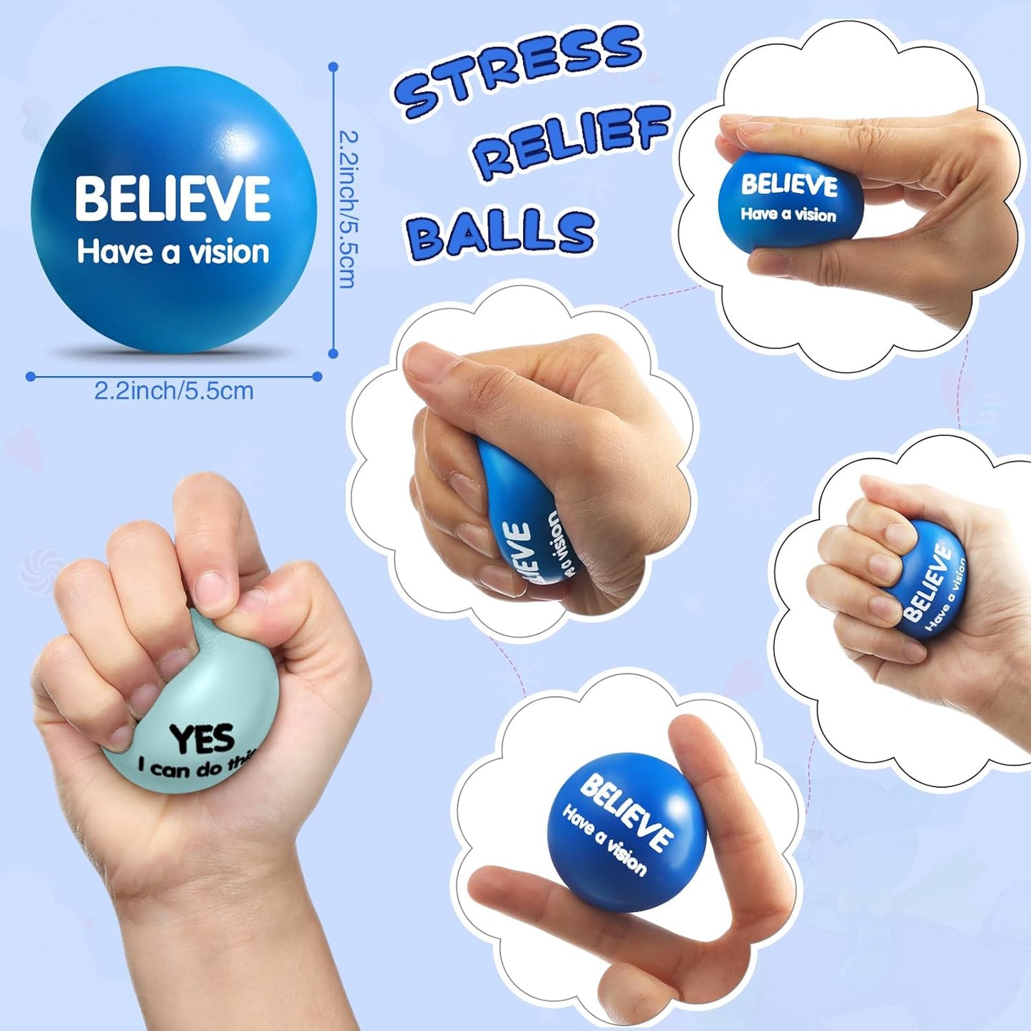 Liliful 100 Pcs Motivational Stress Balls Bulk Inspirational Squeeze Balls for Adults Anxiety Relief Fidget Toys Office Employee Gifts Classroom Rewards 2.2 Inch (Bright Colors)