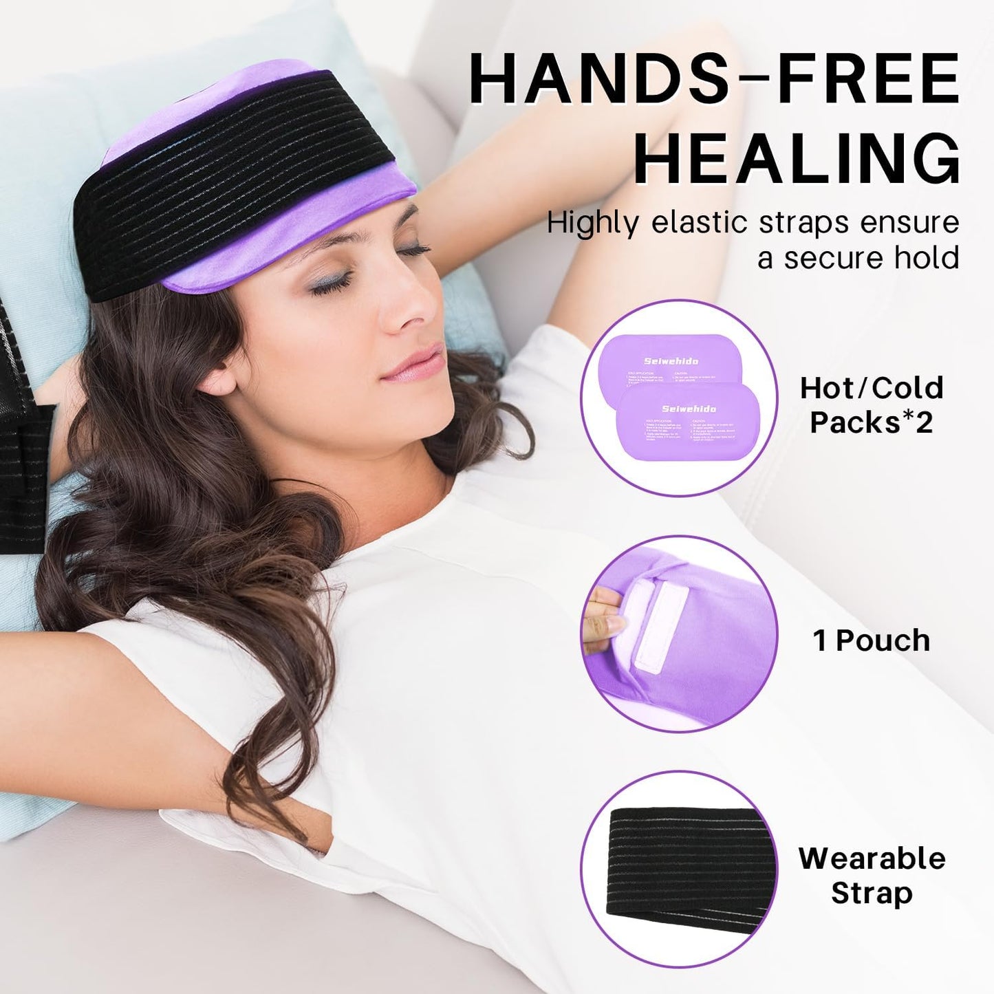 Ice Packs for Injuries Reusable Gel 2 Hot Cold Compress Therapy Pack with Adjustable Strap Soft Ice Wraps for Ankle Knee Leg Neck Shoulder Wrist Feet Back Pain Relief (Purple, Medium 10 x 5.5 Inch)
