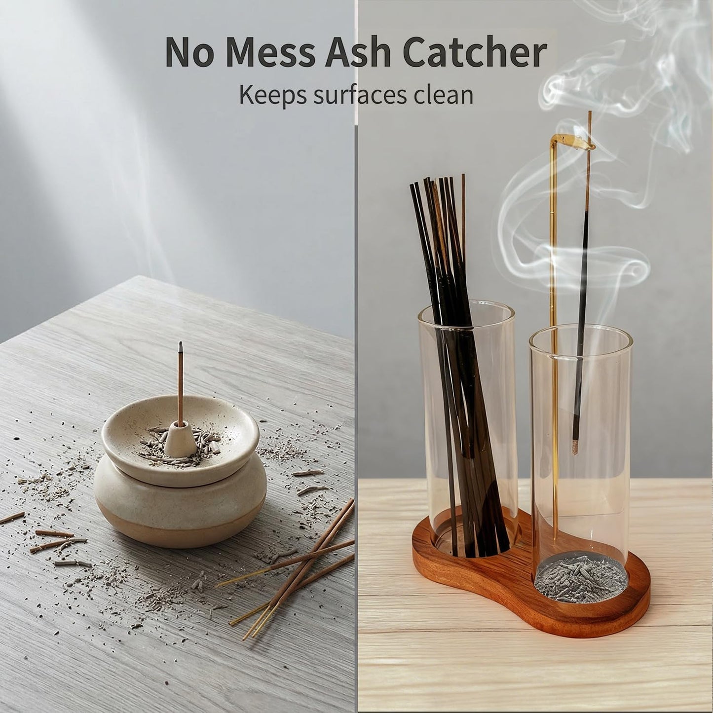 2 in 1 Incense Holder, Glass Incense Holder for Sticks, Anti-Ash Incense Burner with Removable Ash Catcher and Incense Storage for Yoga Meditation Spa Home Decor (Size A)