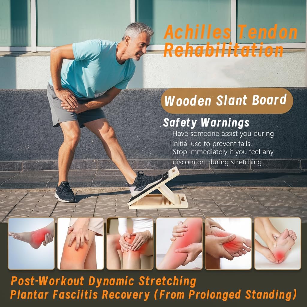 Adjustable 16.5"×12" Wooden Slant Board – 5-Angle Foldable Calf Stretcher & Squat Wedge for Home-Gym, Portable Incline Board for Physical Therapy Rehab Pilates, Ankle Knee Heel Feet Leg, 350 lb Rated
