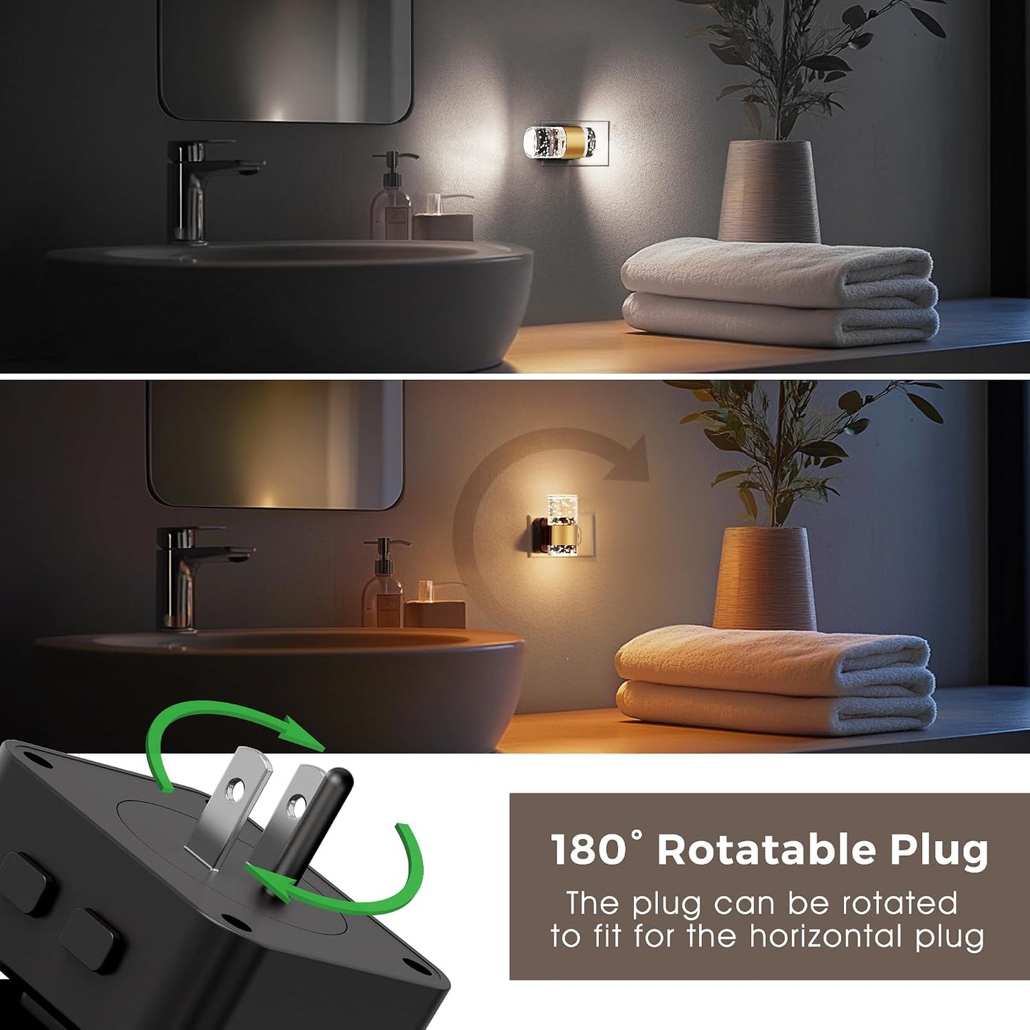 L LOHAS LED Night Lights Plug into wall, Amber Night Light with Adjustable Brightness, Plug in NightLight with Auto Light Sensor, Wall Sconce-Style Design Night Light for Bathroom,Hallway, 2 Pack