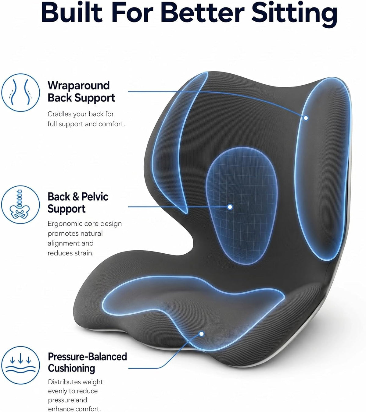Ergonomic Back Posture Correcting Chair Support Seat Cushion for Office