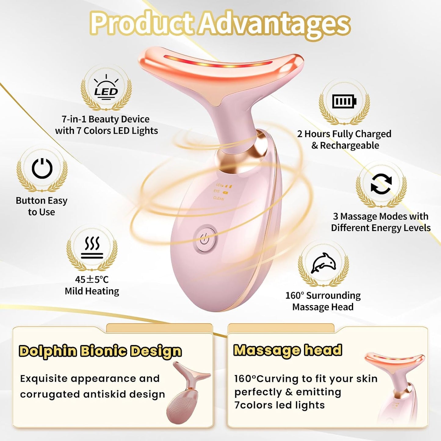 Portable Face Beauty Device, 7 Color Portable Face Massager Tool for Skin Care, Based on Triple Action LED, Thermal, and Vibration Technologies, at Home Skin Care Face Sculpting Tool(Glossy Black)