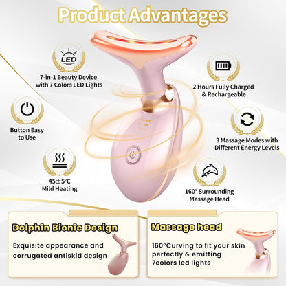 Portable Face Beauty Device, 7 Color Portable Face Massager Tool for Skin Care, Based on Triple Action LED, Thermal, and Vibration Technologies, at Home Skin Care Face Sculpting Tool(Glossy Black)