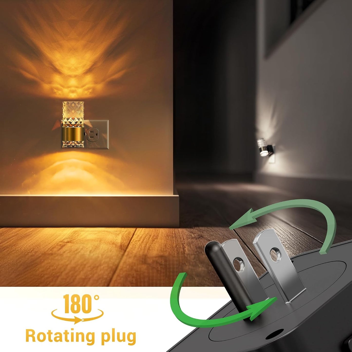 L LOHAS LED Night Lights Plug into wall, Amber Night Light with Adjustable Brightness, Plug in NightLight with Auto Light Sensor, Wall Sconce-Style Design Night Light for Bathroom,Hallway, 2 Pack