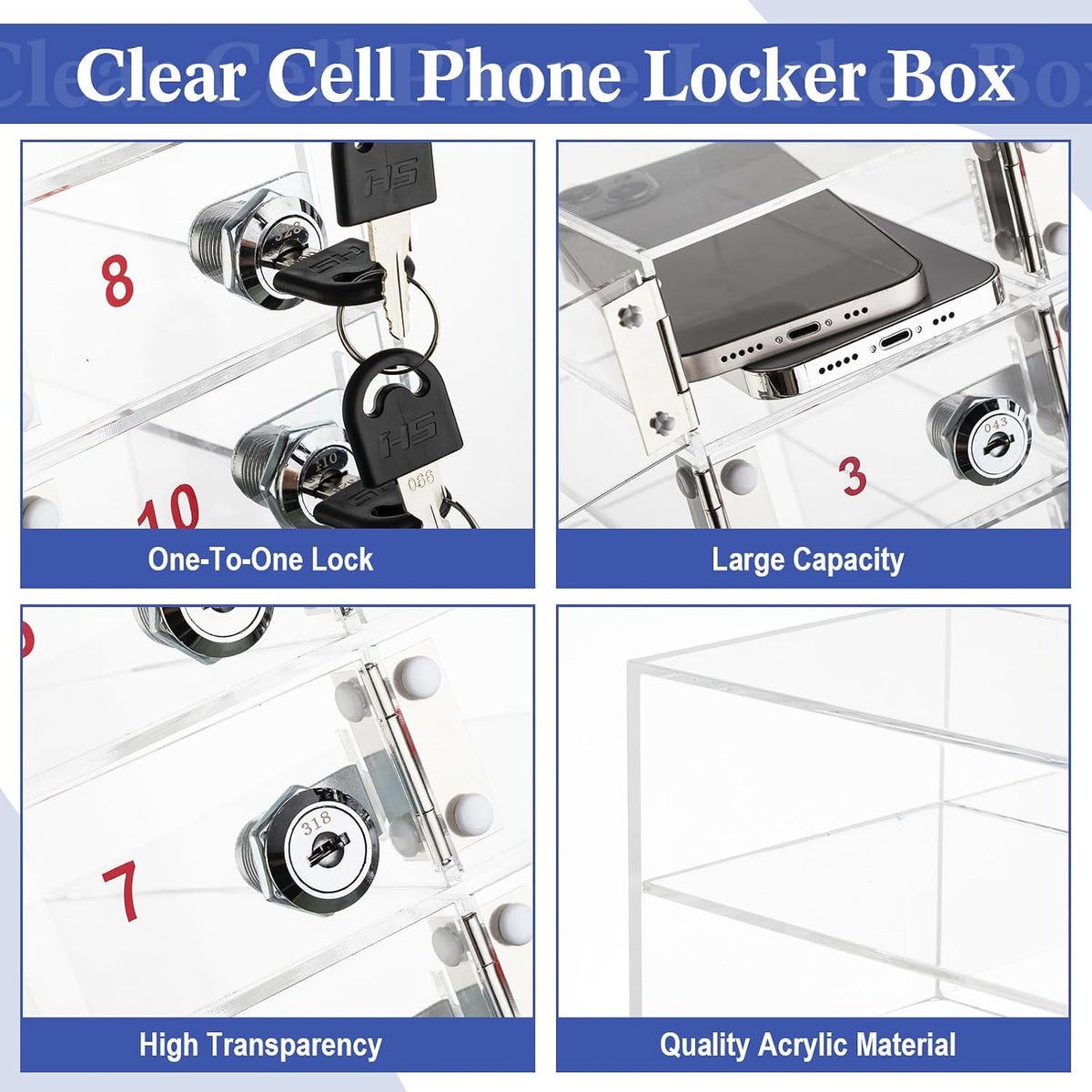 Layhit 20 Slots Cell Phone Locker Box for Classroom, Back to School, Clear