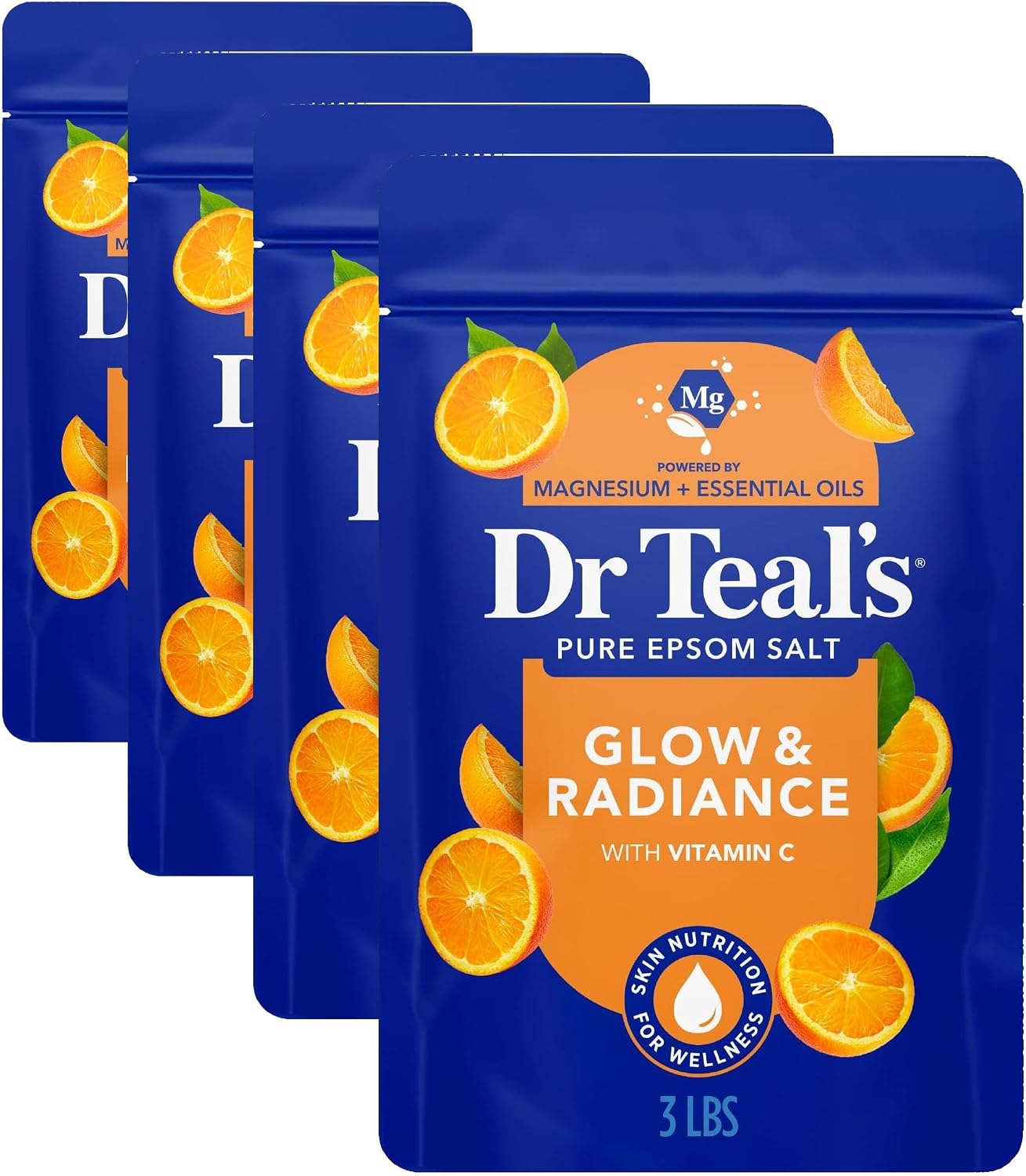 Dr Teal's Pure Epsom Magnesium Salt Soak, Glow & Radiance with Vitamin C & Citrus Essential Oils, 3 lbs