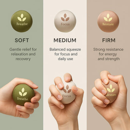 MellowMinds Stress Balls for Adults — 3-Pack Therapy Hand Balls for Stress Relief, Anxiety & Focus | Soft, Medium & Firm Resistance | Premium Minimalist Desk Wellness Gift for Office & Home