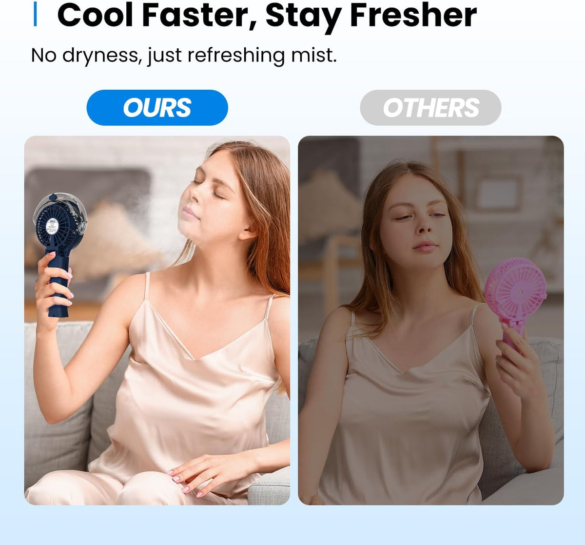 KIBEE Portable Misting Fan, 4000mAh Rechargeable Handheld Fan with 50ml Water Tank, Foldable 180° Mini Mist Spray Fan, 3 Speeds Personal Cooling Fan for Travel, Makeup, Outdoor, Concerts, Gray