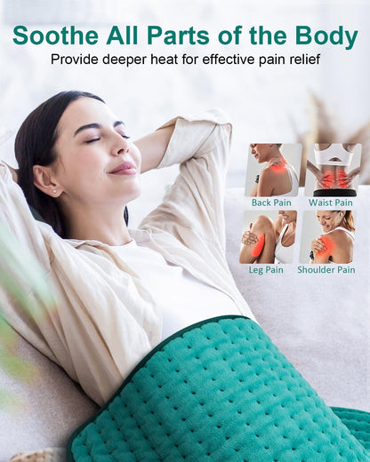 Heating Pad for Back & Period Cramps, Fathers Day Dad Gifts, Birthday Gifts for Women Mom, Electric Heating Pads for Abdomen/Waist/Shoulder, 12" x 24", 6 Heat Settings, 4 Auto-Off, Teal Green