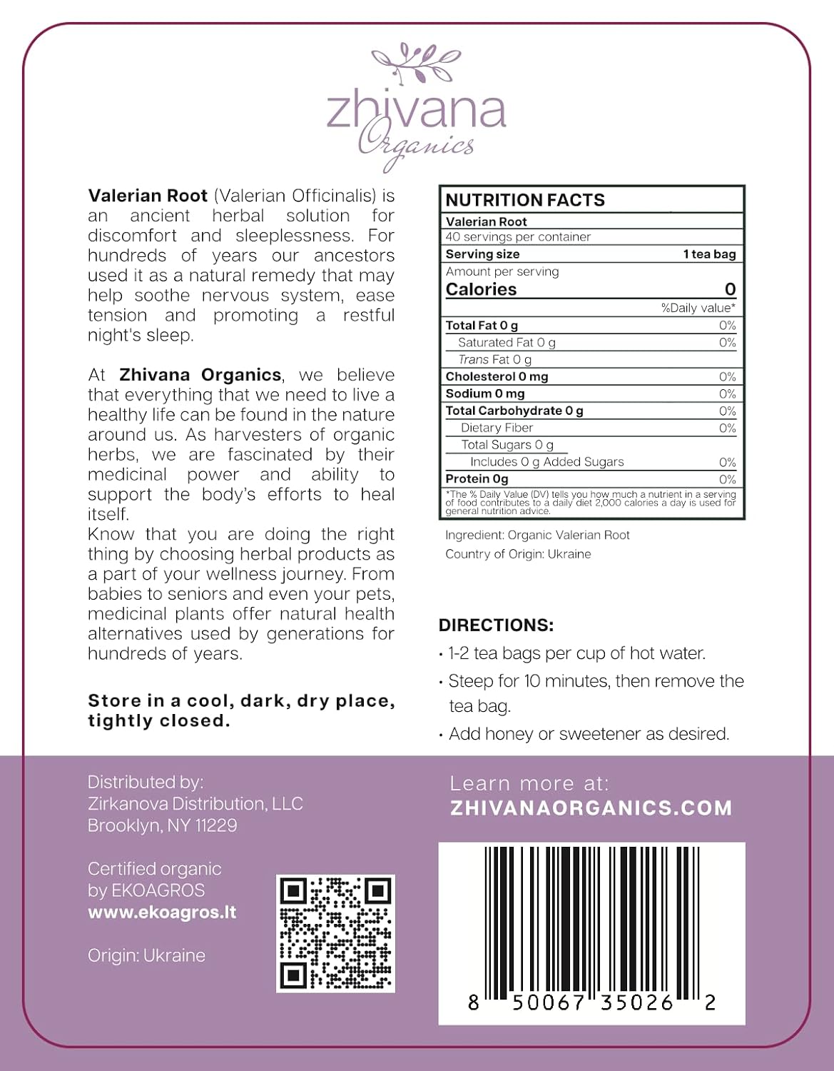 Valerian Root Tea Organic (40 Bleach-Free & Microplastic-Free TeaBags) - Sleep, Relaxation