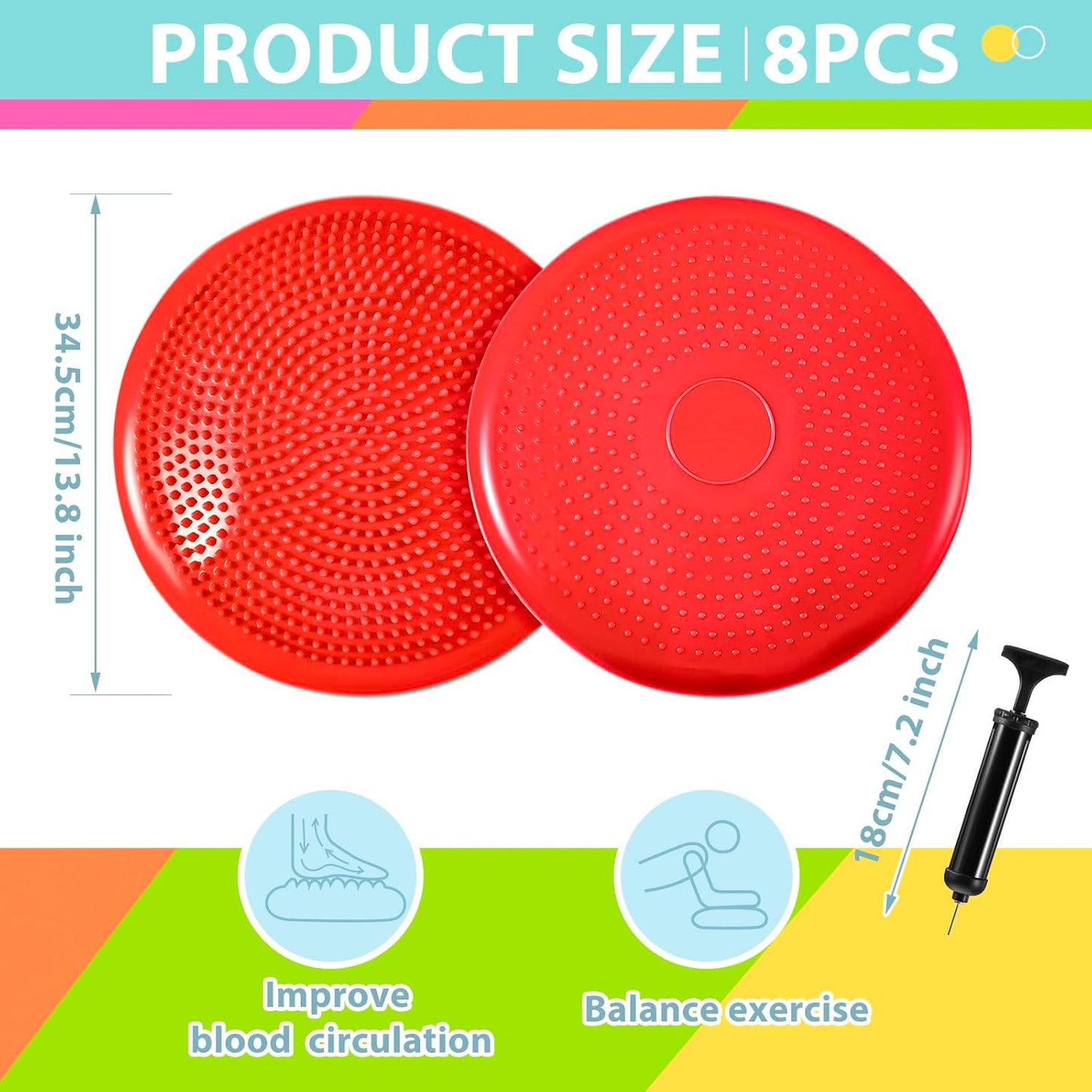 Amylove 6 Pcs Wiggle Seat Inflated Wobble Cushion for Sensory Kid 13 Inch Balance Disc Kids Flexible Seating Exercise Sensory Pad Chair Cushion for Classroom Office School (Bright)