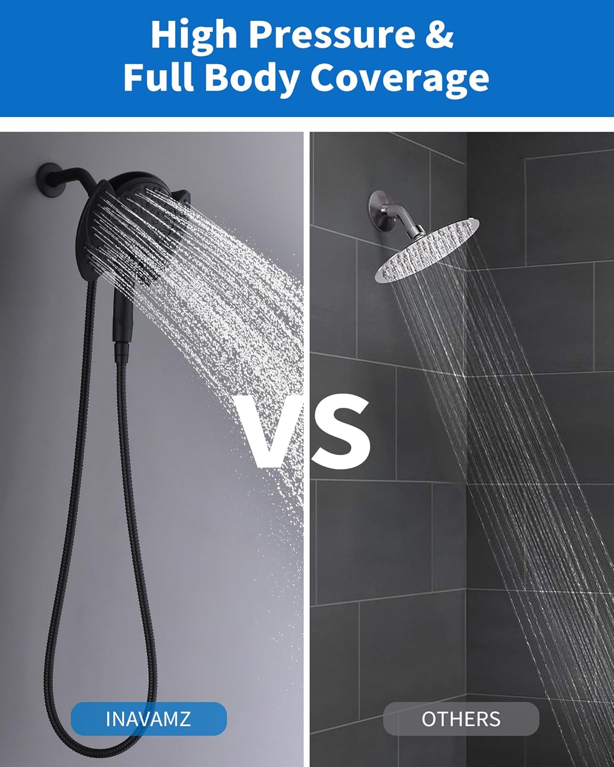 INAVAMZ Shower Head with Handheld High Pressure: Hand Held Shower Head & Rain Shower Head 2-IN-1 Shower Head with 59" Rotatable Stainless Steel Hose, Shower Trim Systems, Sliver 2.5 GPM 15391 Filter