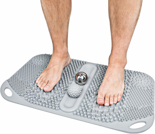 FREATECH Foot Massage Acupressure Mat with Massage Balls for Foot Pain & Plantar Fasciitis Relief, Zoned Reflexology Pressure Point Mat for Sitting & Standing, Safe Food-Grade Silicone, 22'' x 13''