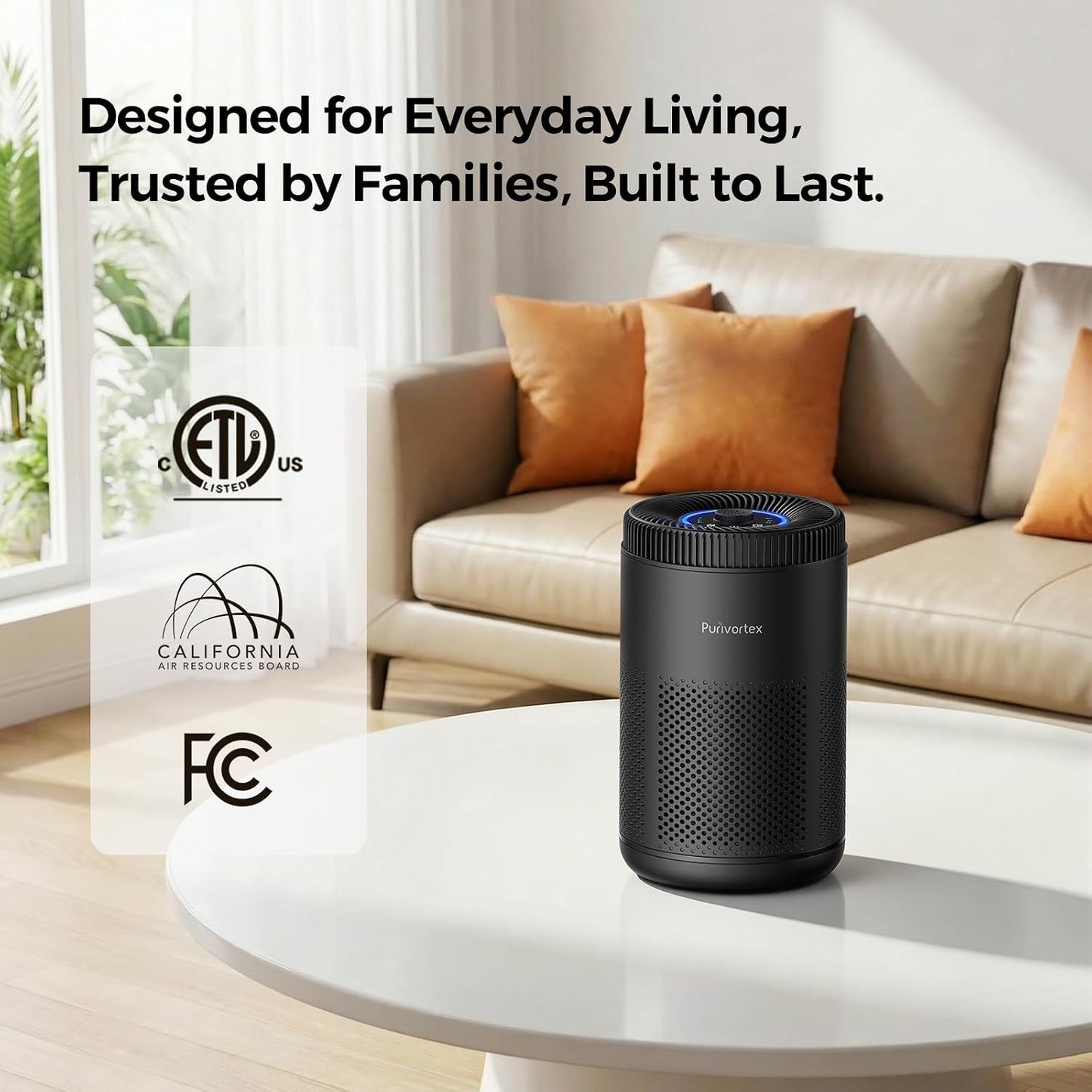 Purivortex Air Purifier for Bedroom, HEPA Air Purifier for Smoke, Dust, Pollen, Pet Dander, Odor & Hair, Quiet Portable Air Cleaner with Sleep Mode, Covers Up to 540 Sq Ft, AC300 Pro White