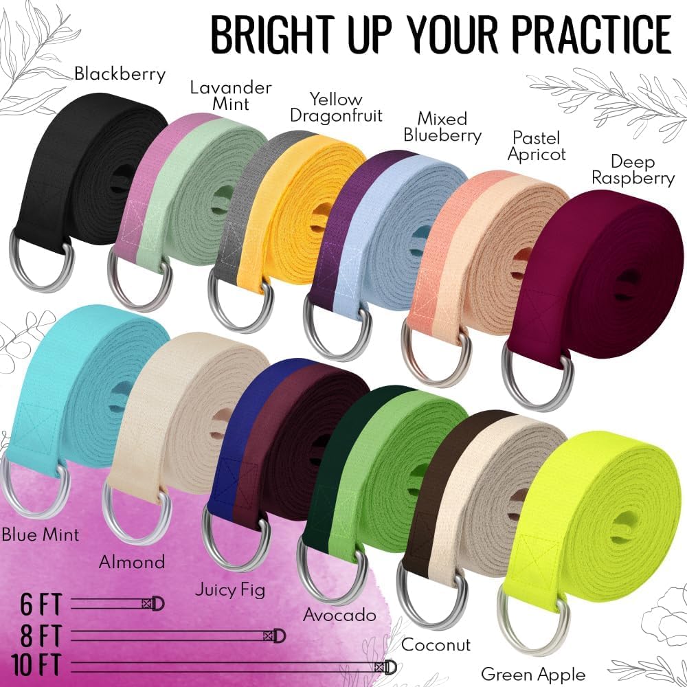 TECEUM 2 IN 1 Yoga & Mat Strap for Stretching – Cotton – 6/8/10 ft