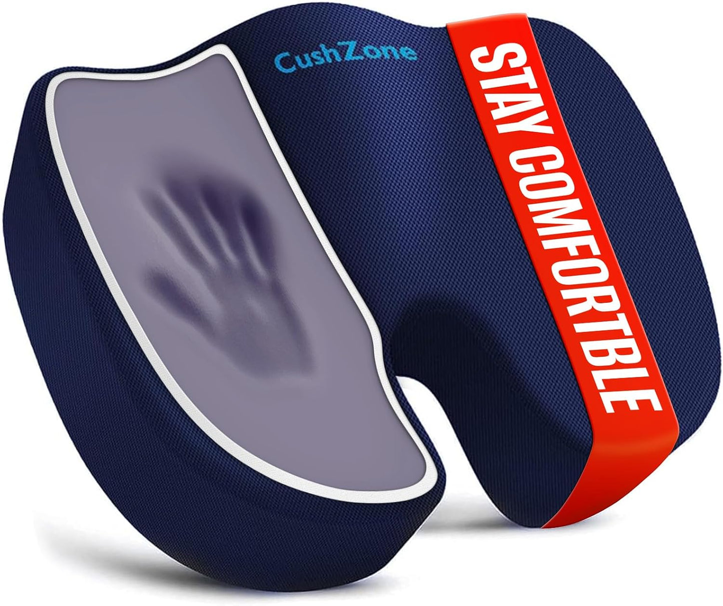 CushZone Seat Cushion - Memory Foam Office Chair Cushion for Sciatica, Tailbone & Back Pain Relief - Orthopedic Coccyx Pillow for Car, Airplane, Pregnancy & Long Sitting at Work, Black