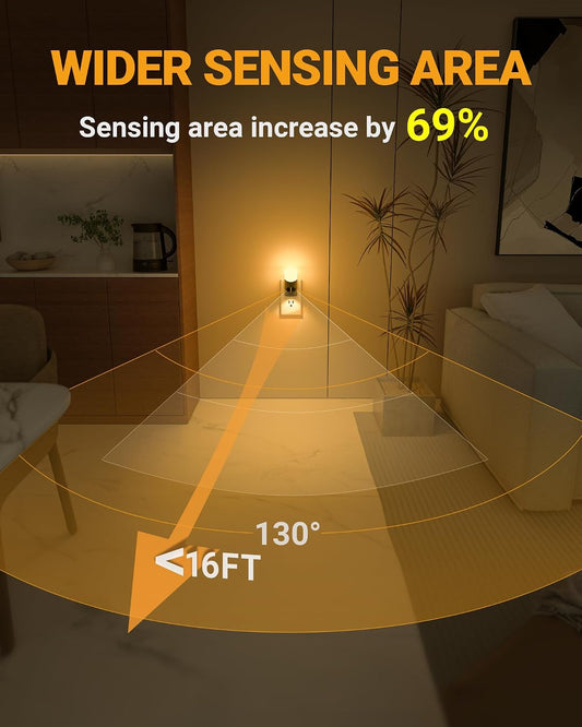 Lyridz Amber Night Light with Motion Sensor, 1-150LM Dimmable Plug-in Nightlight Indoor for Bedroom, Bathroom, Hallway, Stairs, Pet House, Toilet, 2 Pack