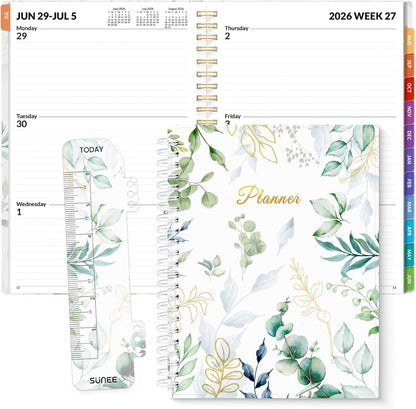SUNEE Academic Planner 2026-2027 – Weekly & Monthly Planner, July 2026 to June 2027, 6.4"x8.3", Thick Paper, Tabs, Pockets, Bookmark, Spiral-Bound, Student Teacher Organizer, Black
