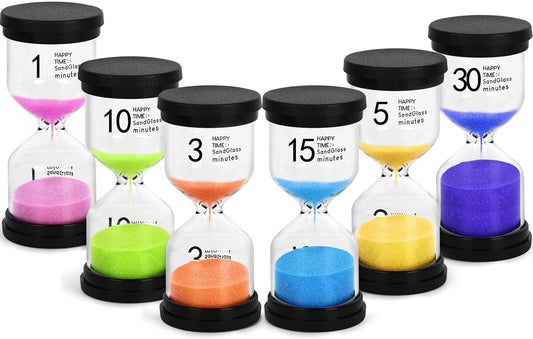 Shindel Sand Timers Set, 6PCS Colorful Hourglass Sandglass Timer 1/3/5/10/15/30 Minutes Sand Clock Timer for Games Classroom Kitchen Cooking Office