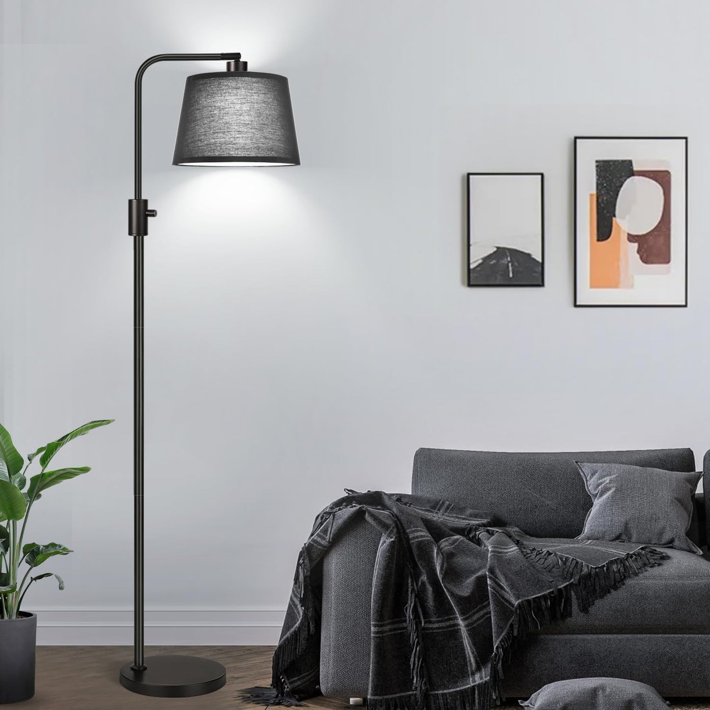 【Upgraded】 Dimmable Floor Lamp, 1000 Lumens LED Edison Bulb Included, Arc Floor Lamps for Living Room Modern Standing Lamp with Linen Shade, Tall Lamp for Bedroom Office Dining Room- Black