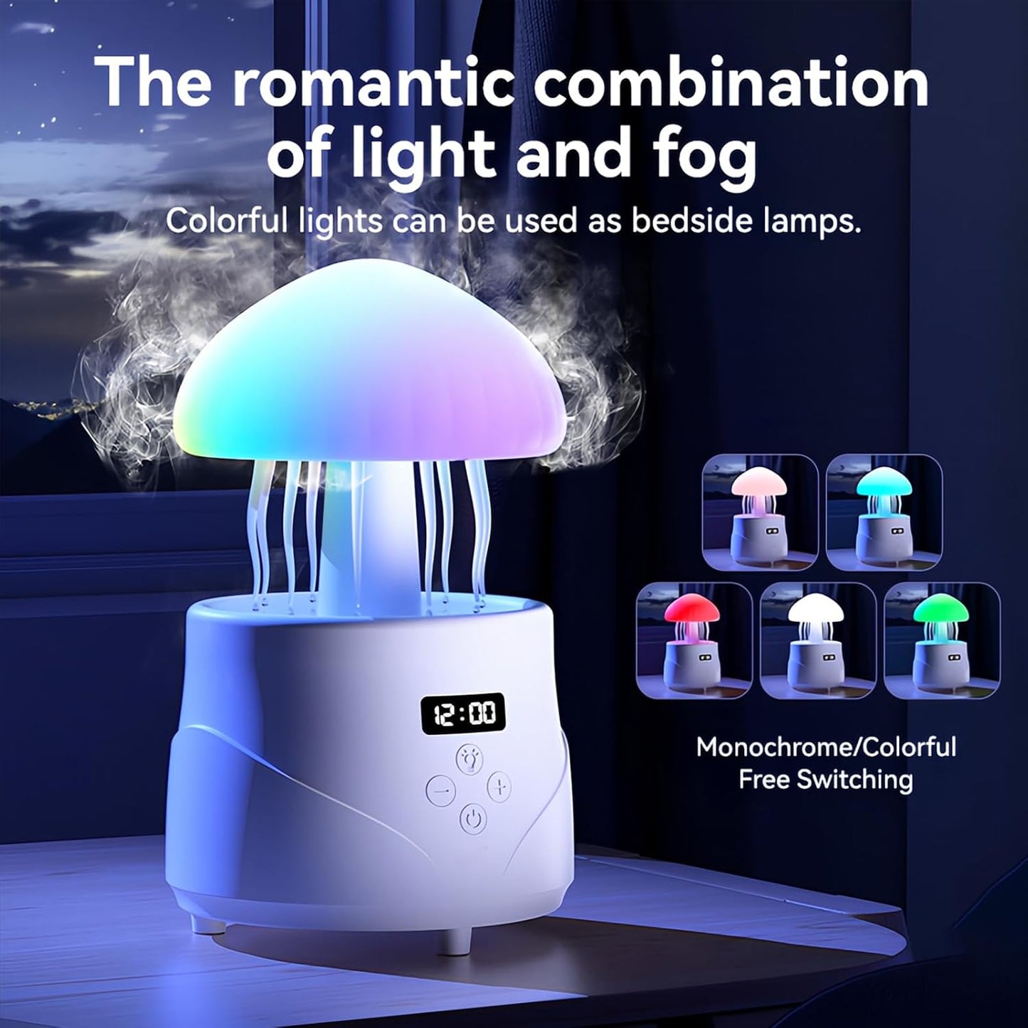 AVEKI Jellyfish Humidifiers for Bedroom with Bluetooth Speaker, 600ml Cute Humidifier Diffuser with Colorful Mood Light & Clock Display, Air Humidifiers for Women, Gifts for Mom (Jellyfish)
