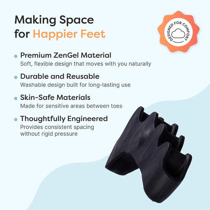 ZenToes Silicone Toe Spacers and Separators for Correct Toe Alignment, Bunion Relief, Hammertoe Straightener, Gel Orthopedic Corrector – 1 Pair (Black)